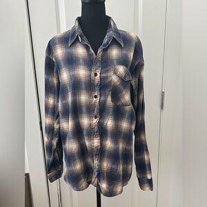 Vintage Sears Flannel Shirt Unisex/Mens Blue Plaid Long Sleeve